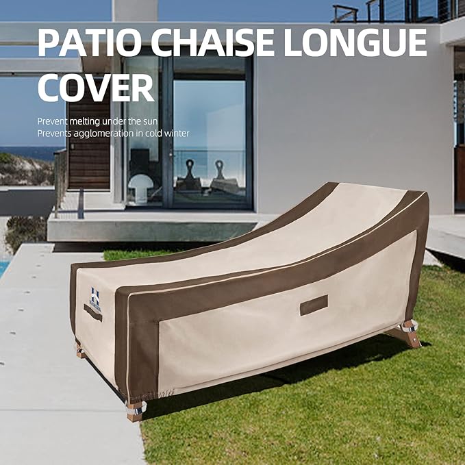 HAMLER Lounge Chair Cover, Heavy Duty Chaise Lounge Covers Outdoor Waterproof 2 Pack, Outdoor Furniture Covers for Patio Furniture Fits up to 86L x 36W x 32H Inch, Brown & Beige