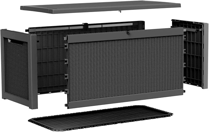 EasyUp 320 Gallon Outdoor Storage Box Waterproof, UV Resistant Resin Deck Box with Hydraulic Rod, Reinforced Stability for Patio, Garden, Rattan Black