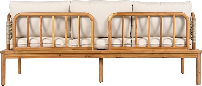 Christopher Knight Home Coby 4-Piece Acacia Wood Patio Furniture Set, Outdoor Conversation Sofa Set with Club Chair, Coffee Table and Ottoman, Patio Sectional Chat Set for Backyard/Balcony, Teak+Beige