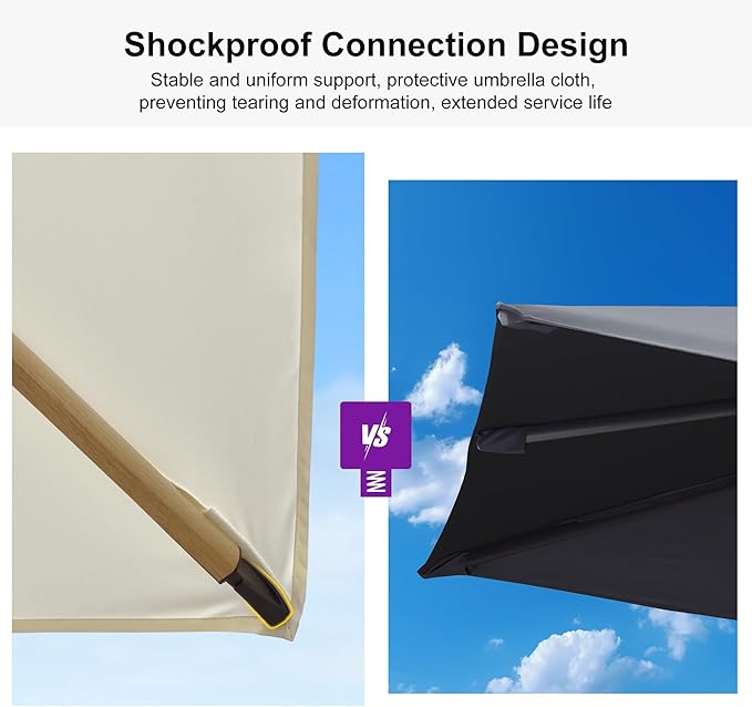 PURPLE LEAF 10FT Patio Umbrella Square Cantilever Umbrella Teak Finished Aluminum Frame Large Windproof Offset Outdoor Sun Umbrellas for Beach Pool Deck, Cream