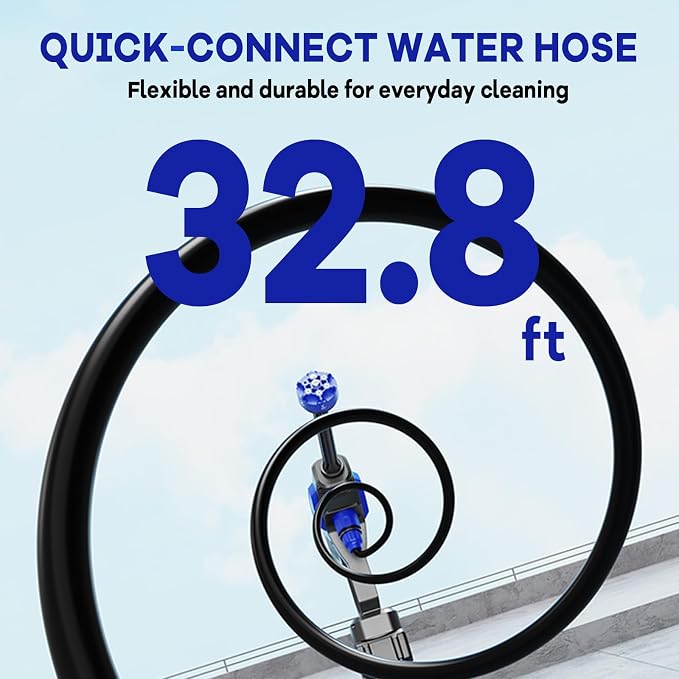 Portable Handheld Cleaning Tool, 6-in-1 Nozzle & Foam Cannon with 32ft Hose for Car & Window Cleaning, Patio, Garden and Home Use with 2-in-1 Water Tank & Storage