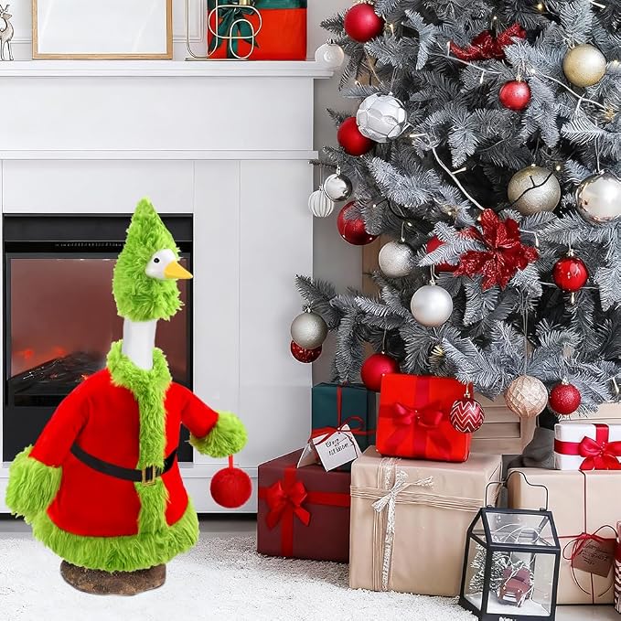Christmas Winter Goose Outfit for 23" Porch Goose Holiday Red Green Cloths Costume Xmas Winter Outdoor Garden Patio Yard Lawn Art Decoration