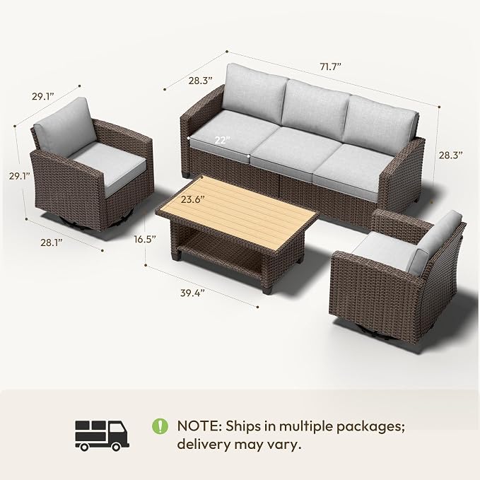 Patio Furniture Set - All-Weather - 4 Piece Wicker Outdoor Patio Conversation Set, Modular Rattan Sectional Sofa for Backyard, Garden, Patio, Poolside