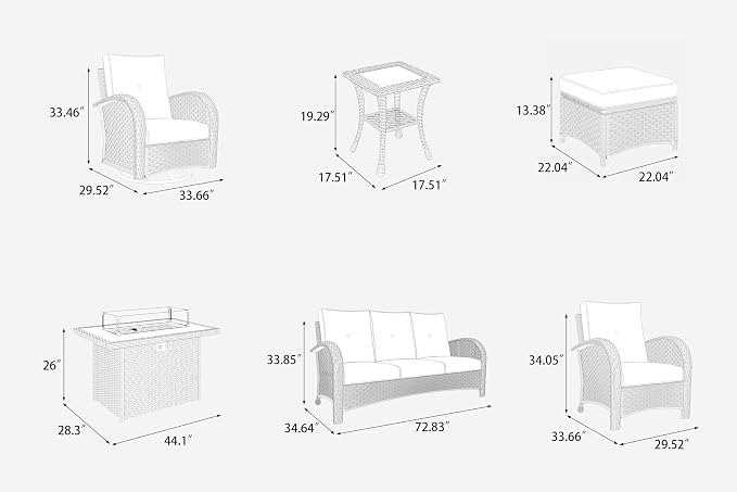 LayinSun 10 Pieces Outdoor Patio Furniture Set with Fire Pit Table, Rattan Wicker Sectional Swivel Rocker Chairs Sets