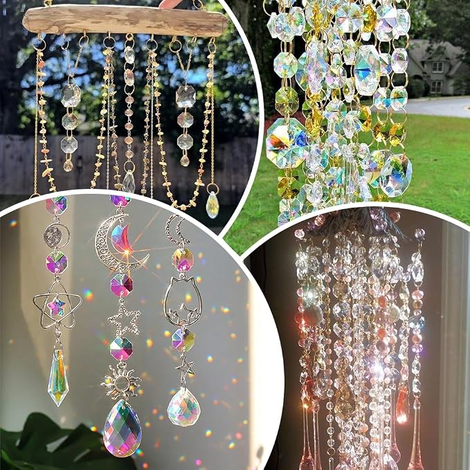 1 Box 120Pcs 14mm 2 Hole Octagon Beads Silver Crystal Glass Octagon Beads Chandelier Replacement Connector Suncatcher Faceted Spacer Prisms for DIY Lamps Hanging Ornament Pendant Jewelry