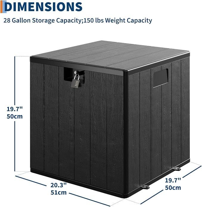 Large 28 Gallon Outdoor Storage Deck Box with Locking Lid - Heavy-Duty Waterproof Resin Construction, for Patio Cushions, Gardening Supplies & Package Protection, Includes Handles, Black