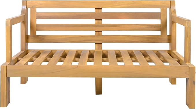 JIVOIT Outdoor 2-Piece Acacia Wood Patio Chat Set, Outdoor Conversation Set with 2 Seater Sofa and Coffee Table, Thick Cushions, Water-Repellent Fabric for Garden, Backyard, Balcony