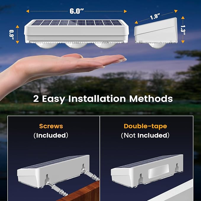 JOFIOS Solar Fence Lights Outdoor,1300mAh, 12pack,Warm/Natural/Cool White,IP65 Waterproof,Fence Lights Solar Powered,Solar Lighting for Deck, Backyard, Railing(White)