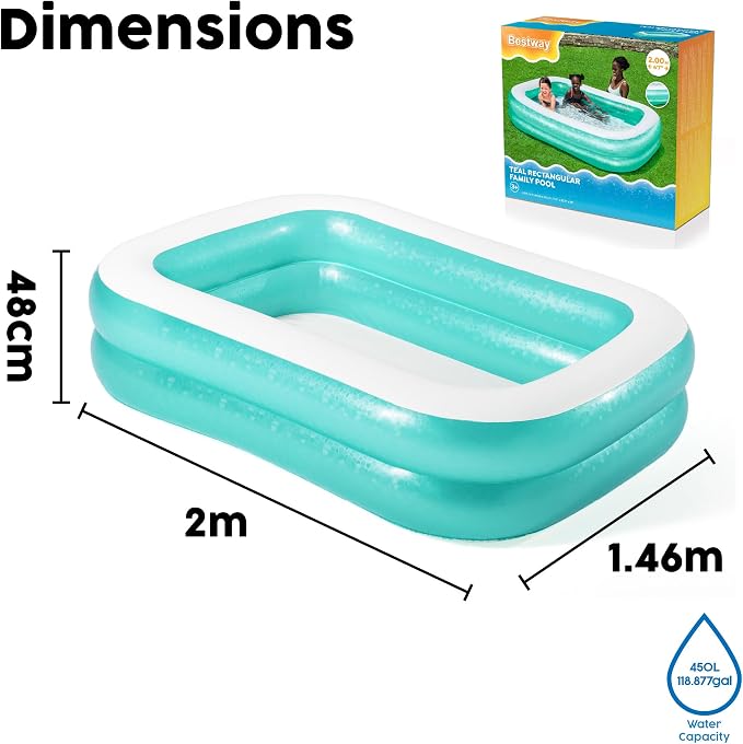 Bestway H2OGO! Blue Rectangular Inflatable Family Pool; 6 ft. 7 in. x 59 in. x 20 in.; Outdoor Recreational Activities