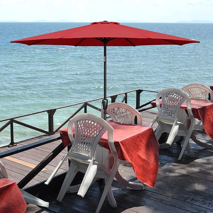 YSSOA 9' Patio Outdoor Table Market Yard Umbrella with 8 Sturdy Ribs, 9ft-2 Pack, Red-2 Pack