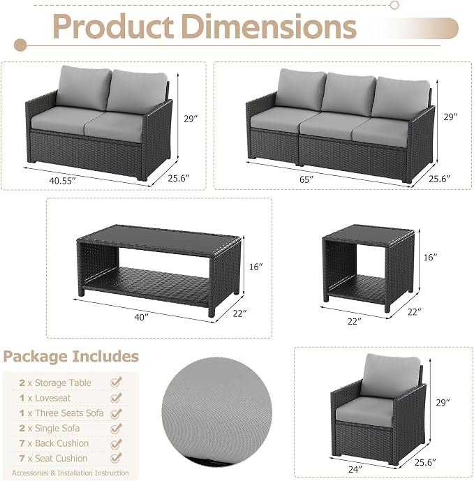 U-MAX Patio Furniture Set with Two Table, 7 PCS Outdoor Furniture for Garden