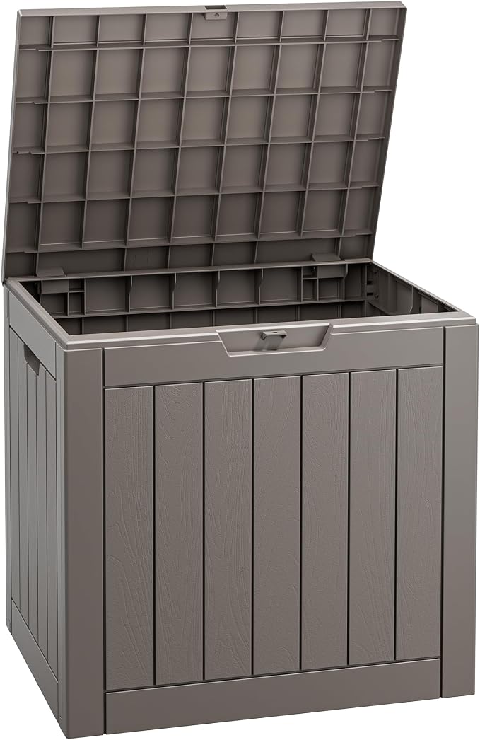 Fancyango 32 Gallon Outdoor Deck Box Waterproof, 2 Packs Storage Box for Patio, Resin Storage Bench Lockable for Garden Tools, Package Delivery, Grey