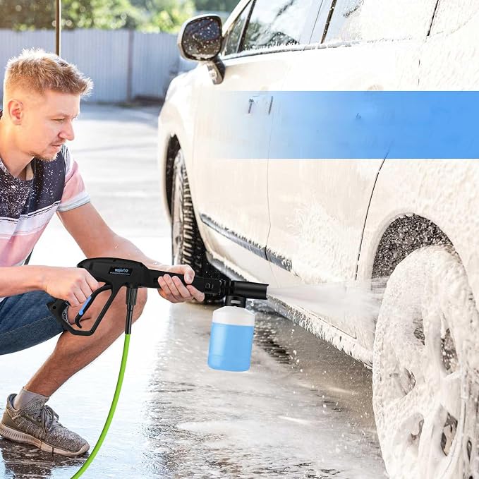 Pressure Washer 5000PSI High Power Washer with 33ft Pressure Hose Reel, 4 Nozzles and Foam Cannon, for Home, Cars, Fences, Patio (Blue)