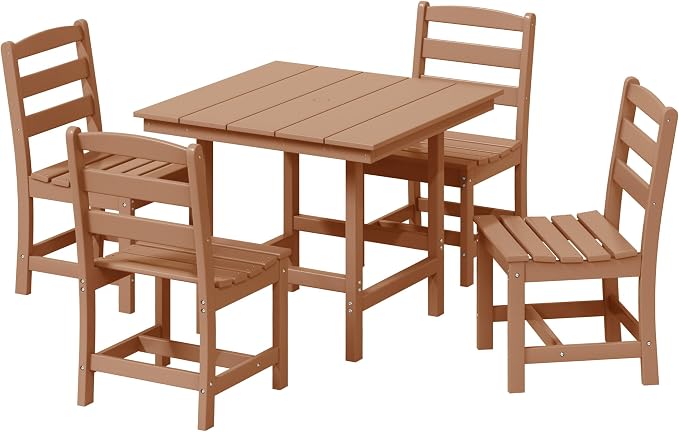 Costaelm Palms 5-Piece HDPE Outdoor Square Patio Dining Table Set with Armless Side Chairs, Teak