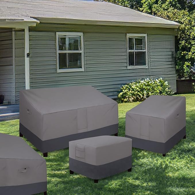 Easy-Going Outdoor Ottoman Cover, Waterproof Patio Ottoman Cover, Heavy Duty Outdoor Furniture Cover with Padded Handles (28"x22"x17", Gray/Dark Gray)