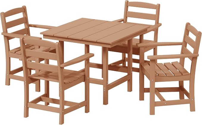 Costaelm Garden Dining Chair, Outdoor Patio Adirondack Chair with Arm, HDPE Poly Lumber, Waterproof Restaurant Bistro Dining Chair for Outside Porch Backyard, Teak