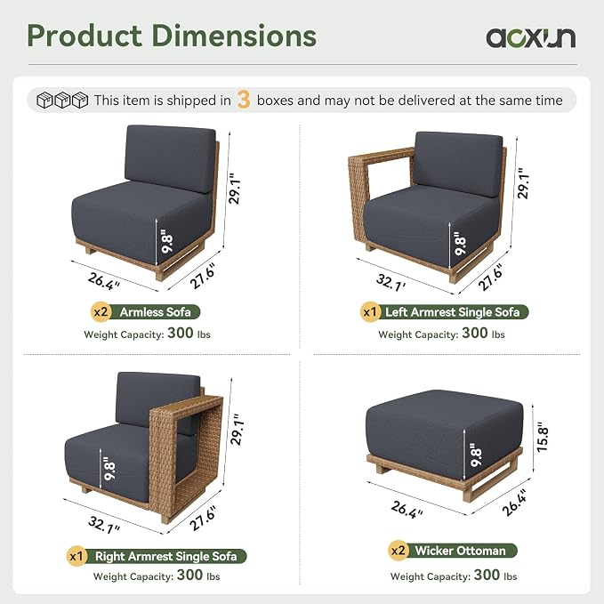 Aoxun Patio Furniture Set, 6 Piece Outdoor Wicker Sectional Sofa Set, All-Weather Rattan with 10'' Ultra-Thick Cushions, Outdoor Conversation Set for Backyard, Poolside and Garden, Yellow/Dark Gray