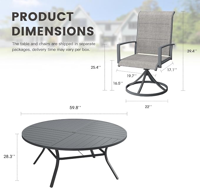 Outdoor Dining Set for 8, 60.1" Outdoor Dining Table with Umbrella Hole and Padded Textilene Patio Swivel Chairs, 9 Pieces Patio Table and Chairs Set for Garden Backyard, Grey and Dark Grey