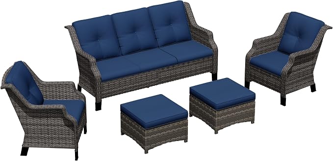 Patio Furniture Set 5 Pieces, Outdoor Wicker Furniture with Coffee Table and Side Table, Modern Rattan Patio Chairs Conversation Sets with Sofa for Garden, Terrace, Porch, Balconies, Lawns