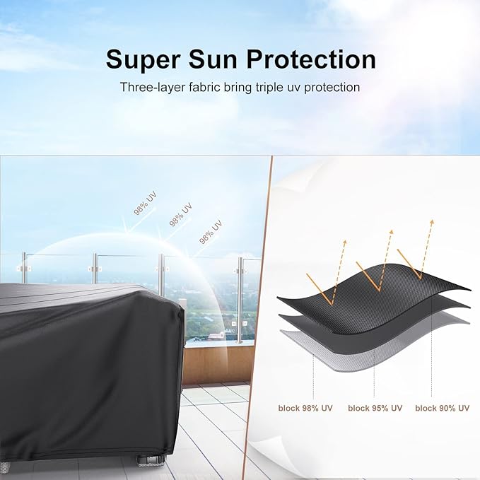 Mrrihand Patio Furniture Set Cover Waterproof, Outdoor Sectional Sofa Set Cover Heavy Duty 600D Table and Chair Set Cover 62" L× 42" W× 28" H