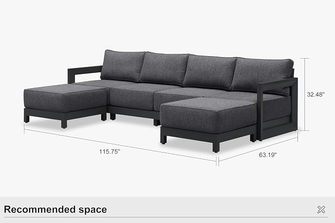 PURPLE LEAF Patio Furniture Set U-Shaped Outdoor Couch with 9.6" Thick Cushion and Soft Pillows 6 Piece Outdoor Sectional Sofas with Ottoman Modern Outdoor Conversation Sets for Yard Porch Deck, Grey