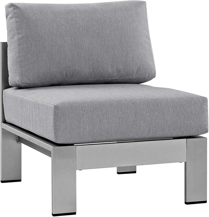 Modway Shore 5-Piece Aluminum Outdoor Patio Sectional Sofa Set in Silver Gray