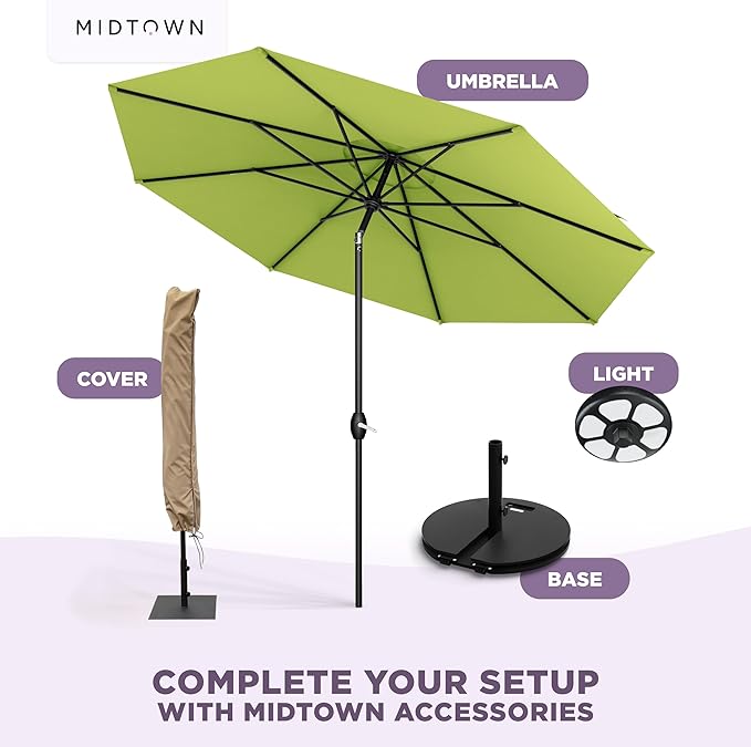 Midtown Umbrellas - The Lean 9 Ft Patio Umbrella with Fade-Resistant Sunbrella Fabric, Auto-Tilt Aluminum Frame and 8 Reinforced Ribs for Deck, Pool & Garden - Macaw Canopy, Black Pole