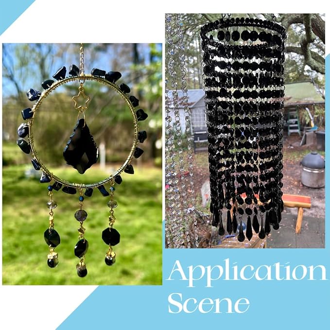 120Pcs Black 14mm Octagonal Crystal Beads 2 Holes Prism Beads Bulk Faceted Chandelier Parts Replacement Hanging Pendants Connector Suncatcher Spacers for DIY Lamp Hanging Ornament Jewelry
