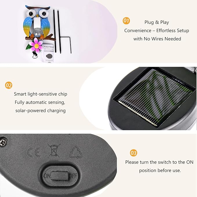 Animal Modeling Design Garden Decor Solar Lights Owl Lawn Light, for Yard Outdoor Decorations Ground Inserted Outdoor Waterproof Garden Lamp LED,Patio, Courtyard, Gifts for Mom Grandma (Warm)