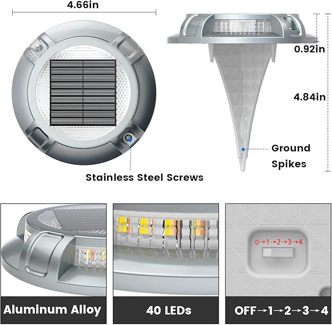 SIEDiNLAR Solar Driveway Lights Outdoor 4 Modes 40 LEDs Marine Dock Light Deck Driveway Markers Waterproof for Garden Step Ground Walkway Pathway Yard, Blue/White Dynamic Lighting (1 Pack)