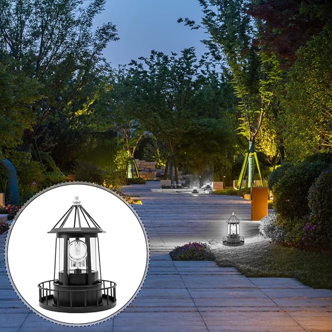 Solar Lighthouse Rotating Light with 360° Beacon, IP65 Waterproof Outdoor LED Decor for Garden, Yard, Pathway & Patio - Solar-Powered Lawn Statue Lamp for Balcony & Fence Decoration(Color:Red)