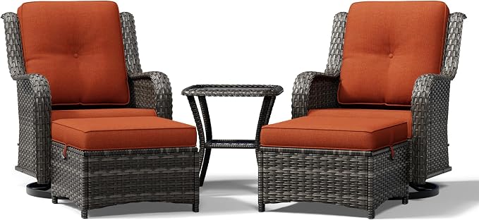 Joyside 5 Piece Wicker Patio Furniture Set, Outdoor Swivel Rocker Patio Chairs with High Back, Deep Seating, Wide Armrest, Thickened Cushions, Outdoor Furniture for Deck, Porch Use