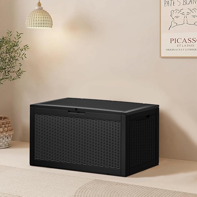100 Gallon Outdoor Storage Box, Large Storage Organizer for Patio Furniture Accessories, Garden Tools, Indoor Storage for Cushion, Black