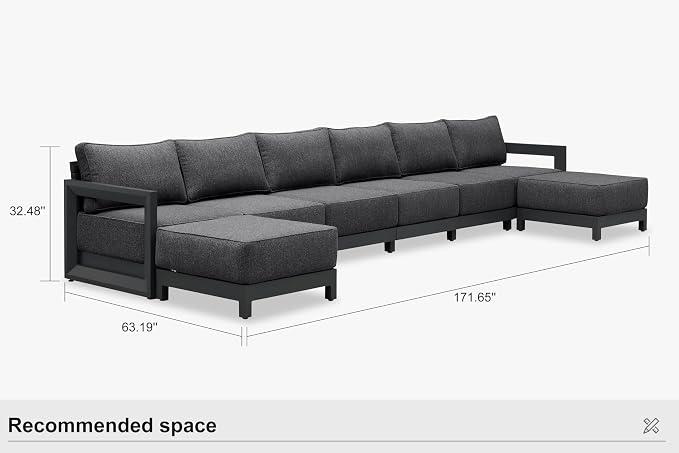 PURPLE LEAF Patio Furniture Set U-Shaped Outdoor Couch with 9.6" Thick Cushion and Soft Pillows 8 Piece Outdoor Sectional Sofas with Ottoman Modern Outdoor Conversation Sets for Yard Porch Deck, Grey