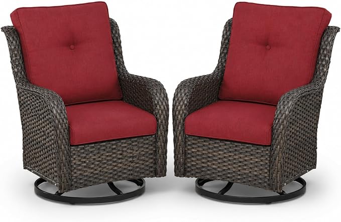 HUMMUH Outdoor Swivel Rocker PE Wicker Patio Chairs Set of 2, Rattan Rocking Chair Furniture Set