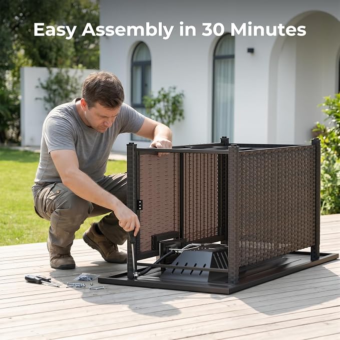 CHABATREE 8-Piece Wicker Patio Conversation Set with 44" Propane Fire Pit Table, Cozy Outdoor Sectional Sofa for Backyard Gatherings, Poolside Lounging & Garden Parties