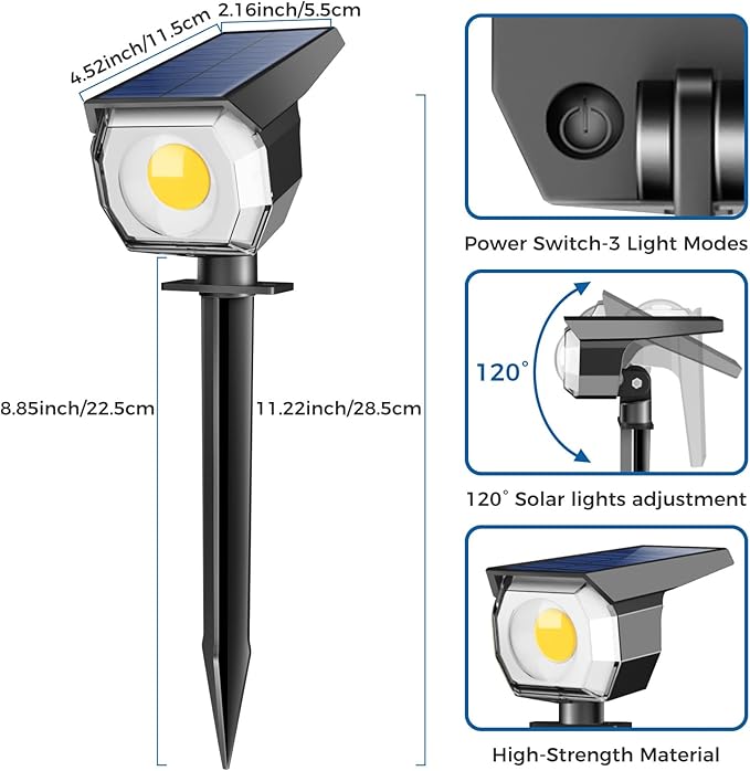 Peasur 10 Pack Solar Lights Outdoor, Spotlights Outdoor Waterproof 3 Modes, 2-in-1 Auto On/Off Solar Spot Landscape Lighting Outside for Tree Plants Yard Garden Pathway, Warm White