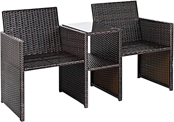 Tangkula Outdoor Furniture Set Paito Conversation Set with Removable Cushions & Table Wicker Modern Sofas for Garden Lawn Backyard Outdoor Chat Set (Sofa Style)