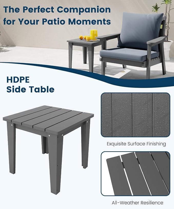 FOOWIN 7-Piece Patio Furniture Set, HDPE All-Weather Outdoor Conversation Set with Thick Cushions, Sectional Patio Sofa Furniture for Deck, Porch, Lawn, Garden, Grey Frame & Grey Cushion