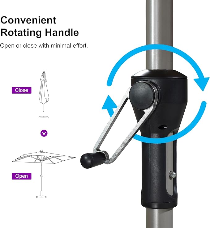 PURPLE LEAF 6.5' x 10' Market Umbrella, Rectangle Patio Umbrella with Base Included, Heavy Duty Outdoor Table Umbrella with Tilt, Aluminum Pool Umbrella for Deck, Garden, or Poolside, Khaki