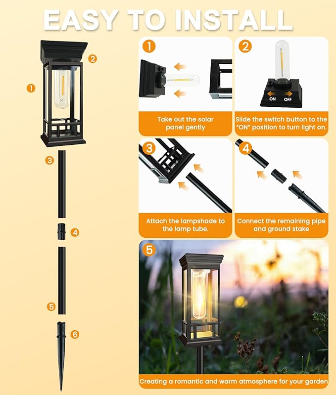 2 Pack Solar Pathway Lights Outdoor, Taller Bright Solar Path Lights Waterproof, Auto On/Off Solar Powered Garden Lights for Outside Landscape Path Yard Walkway Lawn Driveway Patio Lighting Decor
