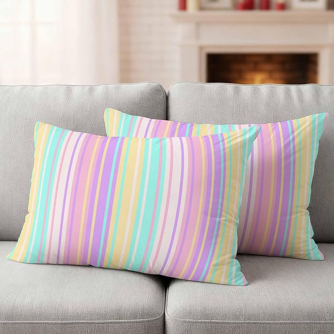 Pink Aqua Stripes Outdoor Pillow Covers 20x12 Inch Lumbar Pillow Covers Set of 2 Waterproof Decorative Throw Pillow Cases Geometric Yellow Geometric Cushion Covers for Patio Furniture Garden Couch