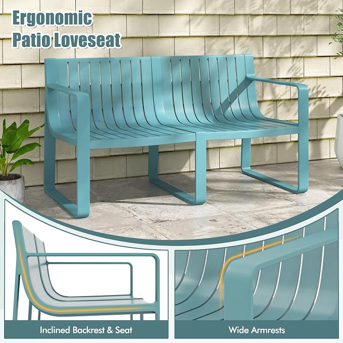 Tangkula 5-Piece Patio Furniture Set, Outdoor Conversation Set w/1 Loveseat, 2 Patio Chairs & 2 Side Tables, All-Weather Patio Bistro Set for Lawn, Backyard, Poolside, Balcony, Garden, Deck (Blue)