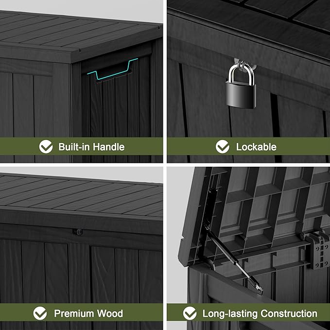Outdoor Storage Box Waterproof, 150 Gallon Large Deck Box Lockable, Patio Storage Bin Resin for Pool Accessories Cushion Furniture, Garden Tools, UV-Resistant Outside Delivery Black