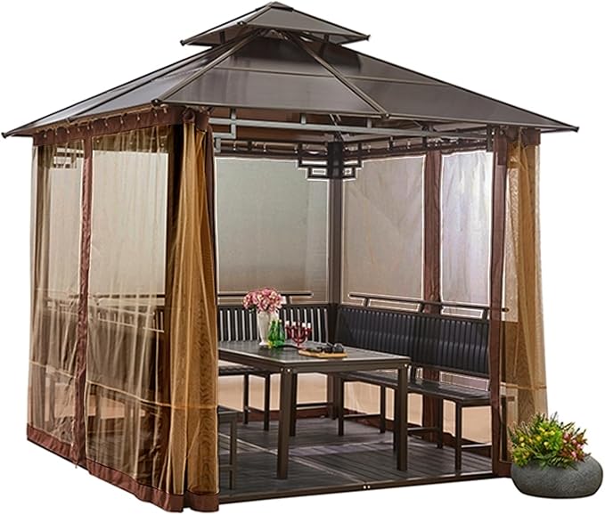 Gazebo Universal Replacement Mosquito Netting,10' x 12' Outdoor Canopy Net Screen 4-Panel Sidewall Curtain, with Zippers,Excluding Gazebo (Brown)
