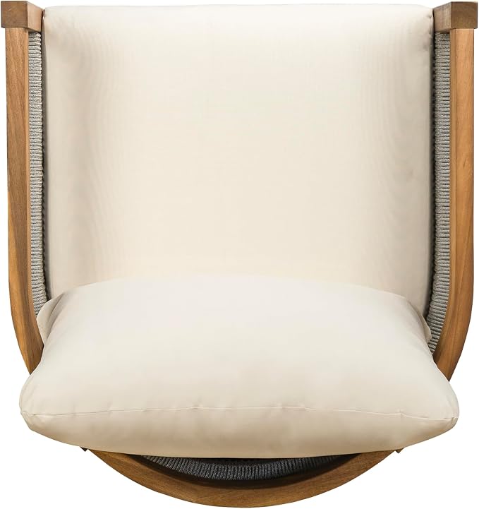 Merax 27.5" Outdoor Curved Accent Chair with All-Weather Cushions Set of 2, Acacia Wood Frame Single Club Chair for Porch, Lawn, Backyard, Balcony, Teak+ Beige