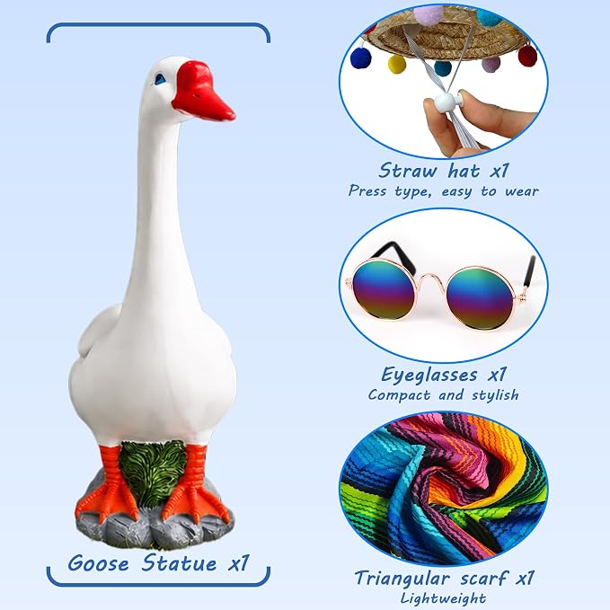 20 Inch Porch Goose Outfits,Large Outdoor Goose Statue,Garden Resin Front Duck Decor Gifts for Patio, Balcony,Yard Decorations, Housewarming Birthday Gifts