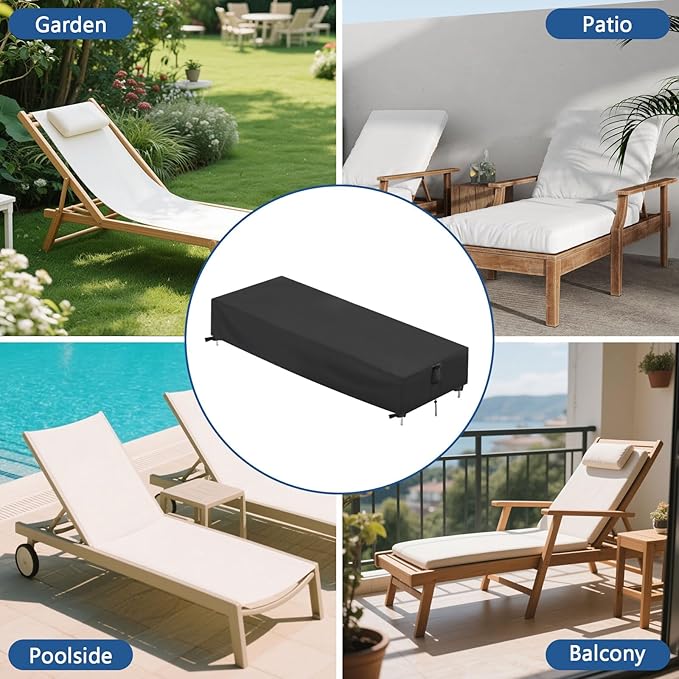 Chaise Lounge Cover, Waterproof Outdoor Lounge Chair Cover for Patio Furniture, Pool Lounge Chair Outdoor Furniture Covers - 79 x 24 x 12 Inch