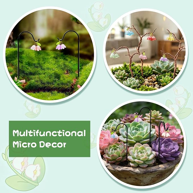 YAHUIPEIUS 7PCS Miniature Garden Stakes,Resin Mini Lily Decorative Potted Plant Stake with Metal Hooks Small Accessories for Terrarium Succulent Pots Indoor Outdoor Plants Decor (Mini Flower)