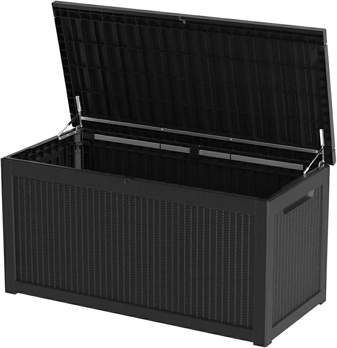 319 Gallon Extra Large Outdoor Storage Box, Waterproof Deck Box with Lockable Lid, Resin Outside Storage Box for Patio Furniture, Pool Accessories, Garden Tools, Storage Bench for Backyard,Porch,Black